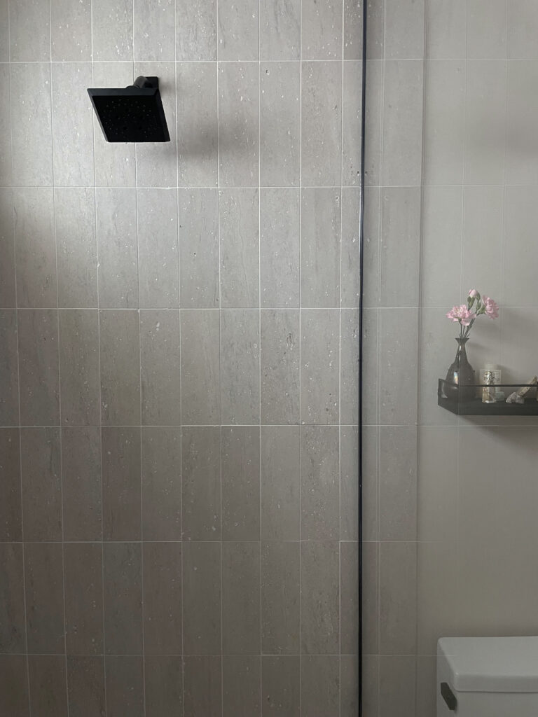 Shower Details - custom cut limestone tiles