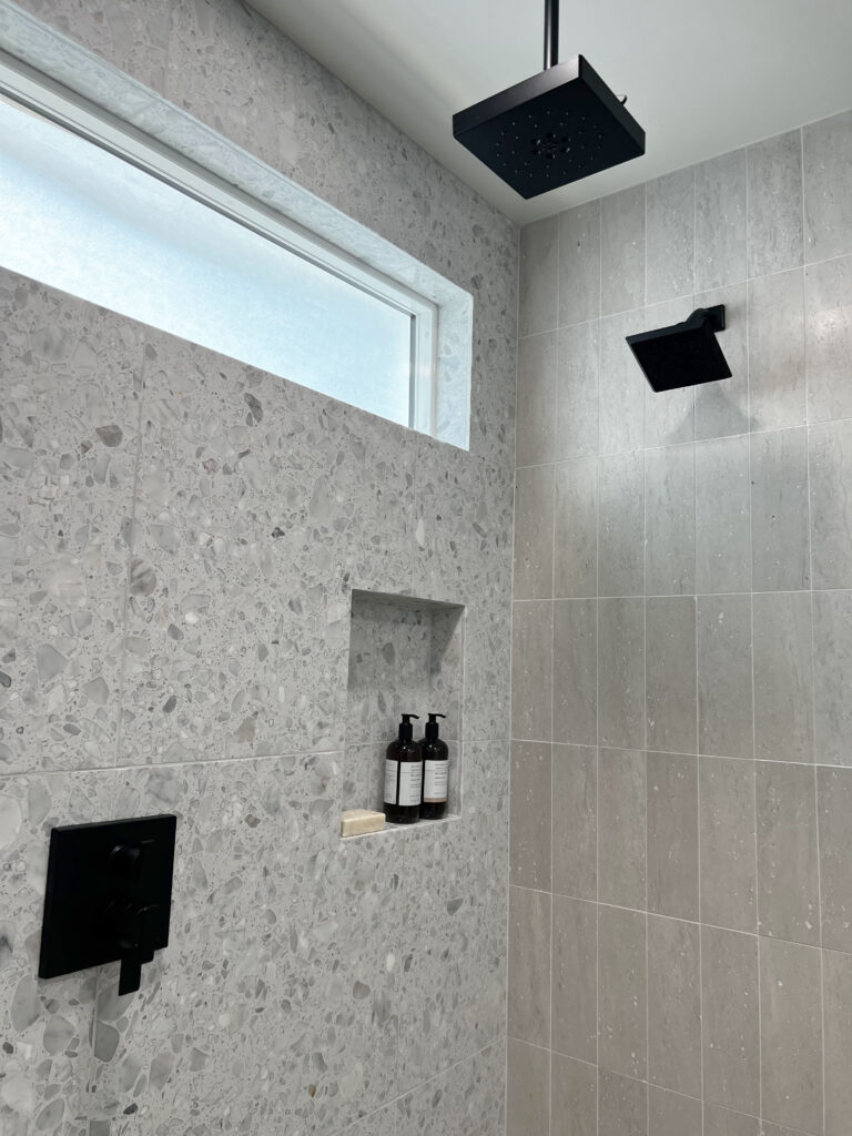 Shower Details - Terrazzo and custom limestone